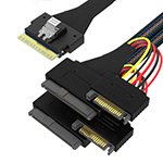 SlimSAS SFF-8654 8i转U.2 2SFF-8639＋15PIN 带耳朵硬盘高速线